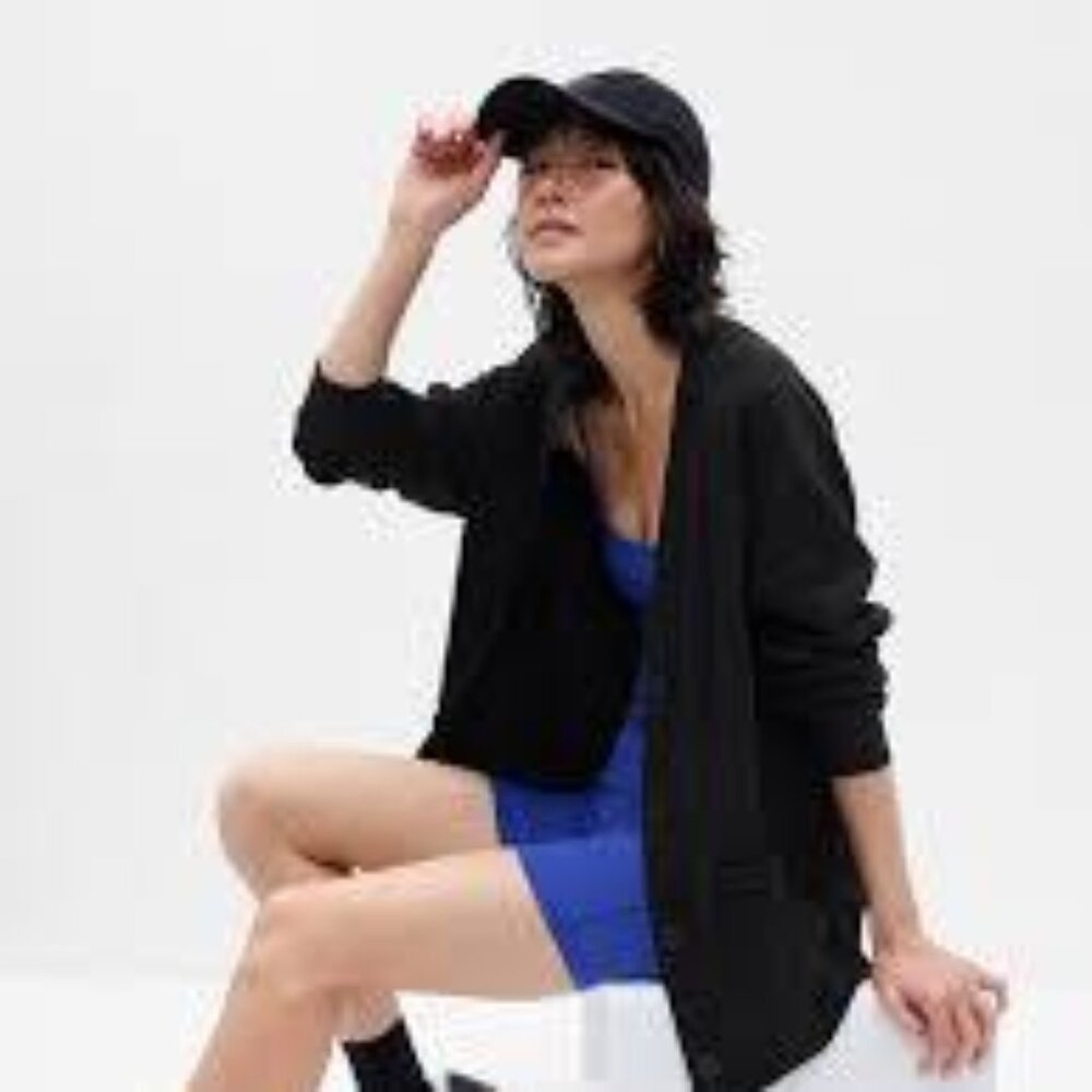 GAP Vintage Soft Oversized Varsity Sweatshirt Cardigan -BLACK - Medium Tall- NWT